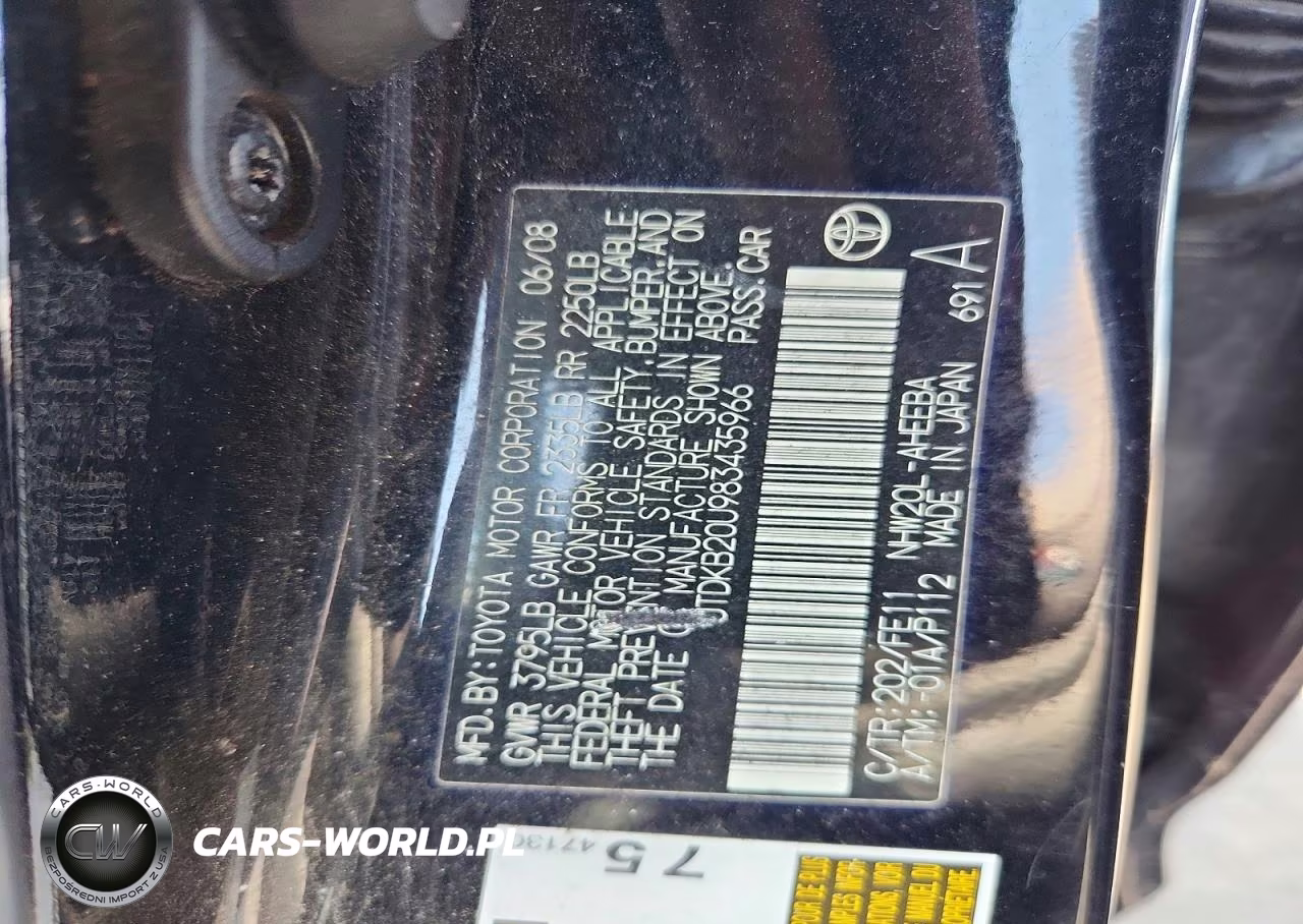 2008 Toyota Prius Base VIN:JTDKB20U983435966 - 12
