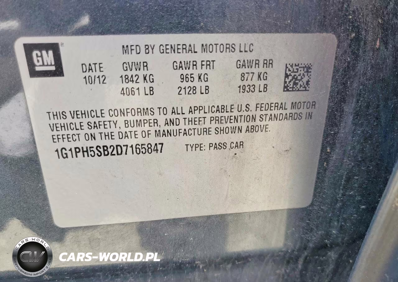 2013 Chevrolet Cruze Eco VIN:1G1PH5SB2D7165847 - 12
