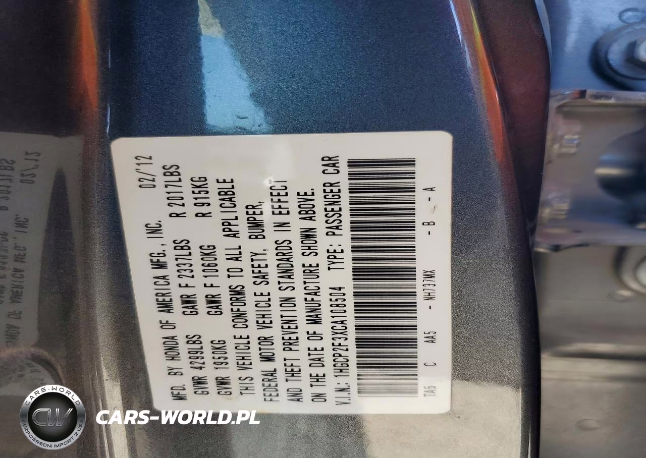 2012 Honda Accord Lx VIN:1HGCP2F3XCA108504 - 12