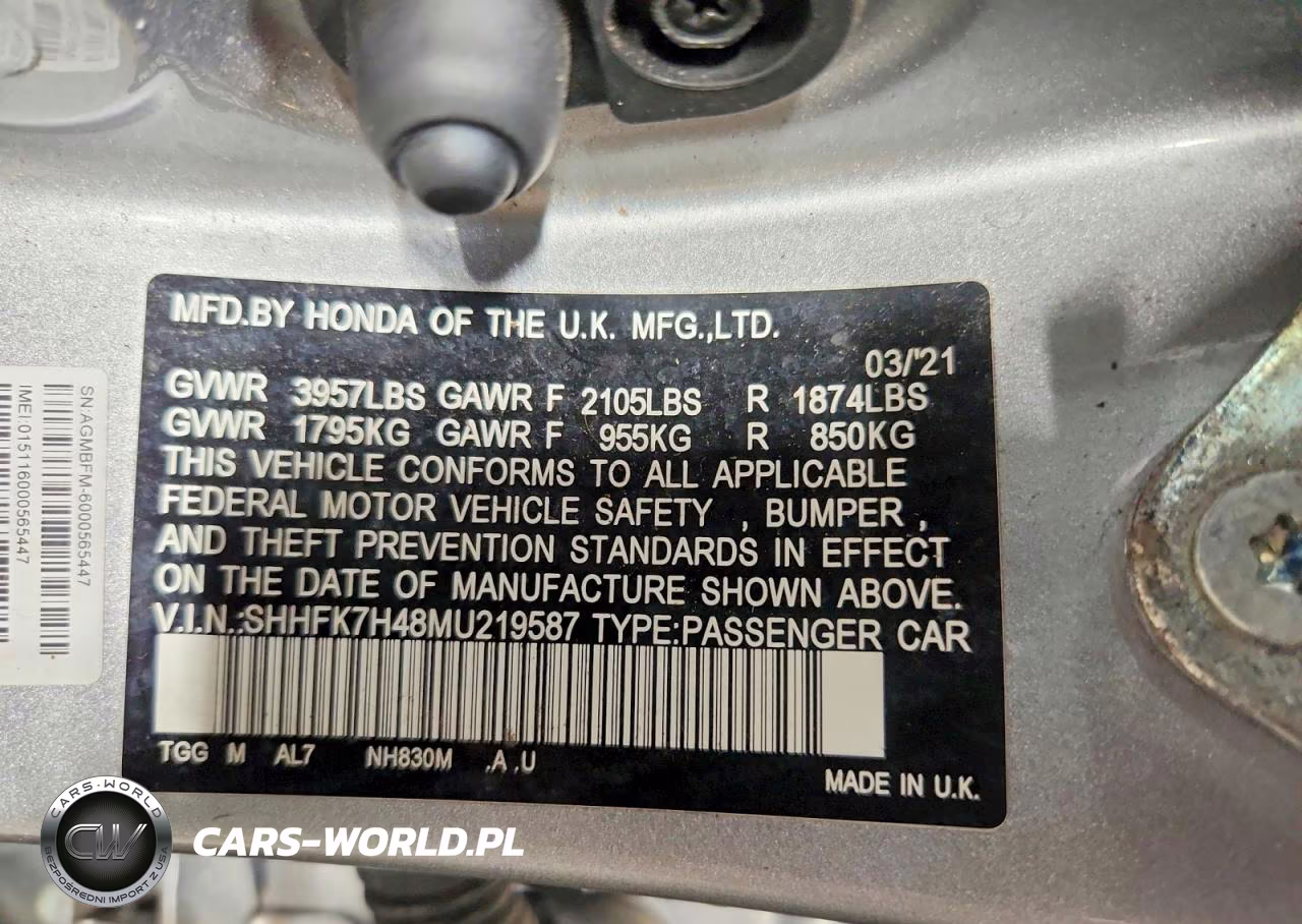 2021 Honda Civic Sport VIN:SHHFK7H48MU219587 - 12