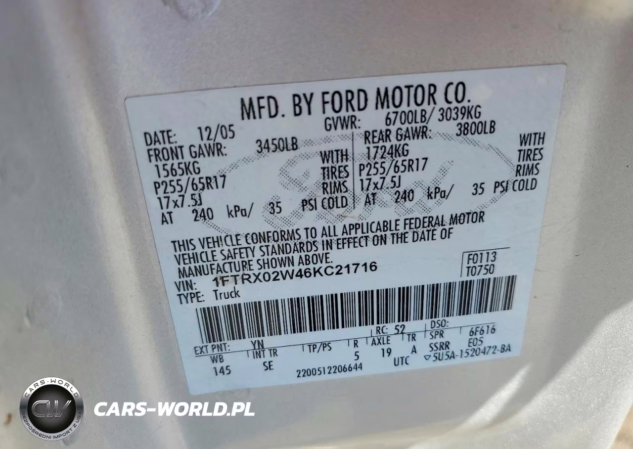 2006 Ford F150 VIN:1FTRX02W46KC21716 - 12