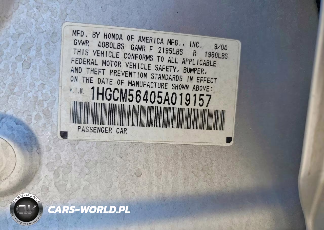 2005 Honda Accord Lx VIN:1HGCM56405A019157 - 12