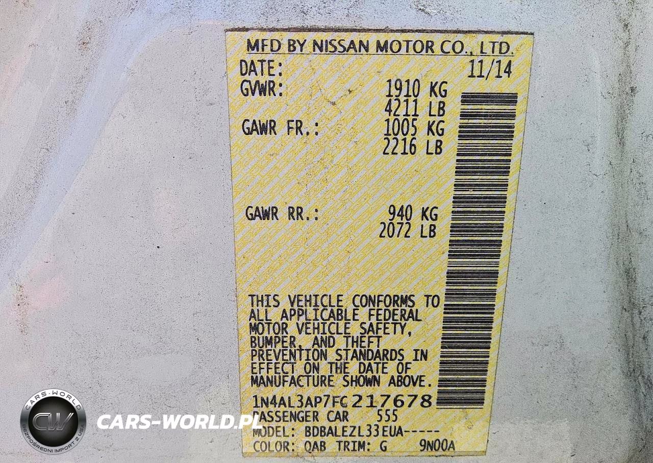 2015 Nissan Altima 2.5 S VIN:1N4AL3AP7FC217678 - 12