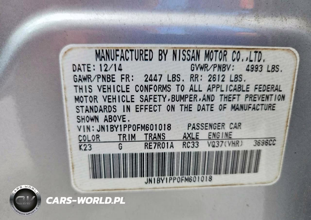 2015 Infiniti Q70L 3.7 VIN:JN1BY1PP0FM601018 - 12