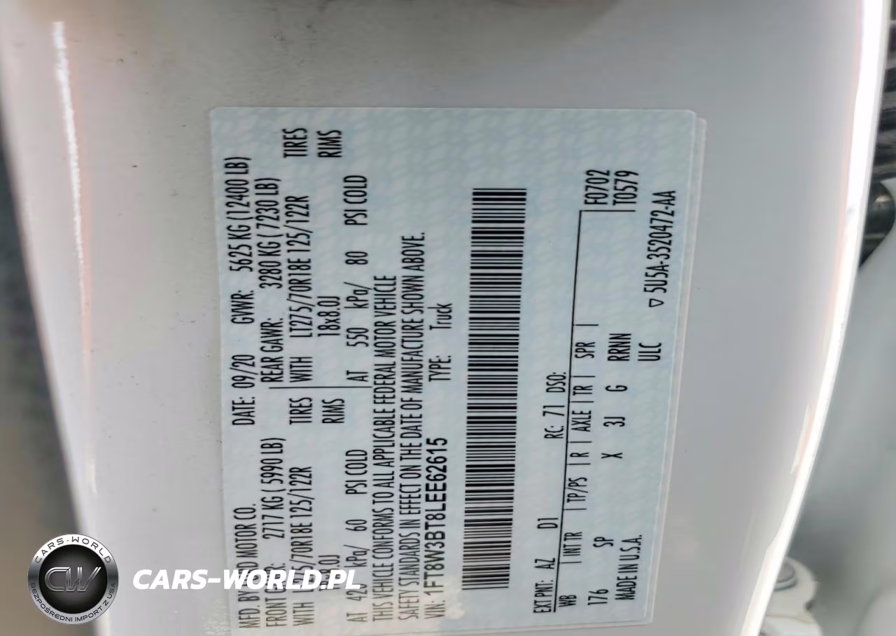 2020 Ford F350 Super Duty VIN:1FT8W3BT8LEE62615 - 12