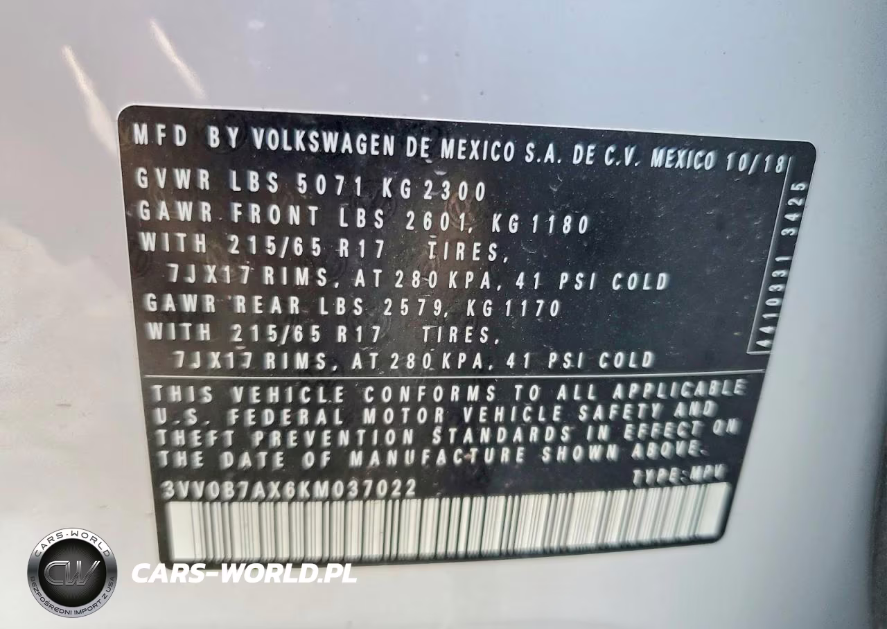 2019 Volkswagen Tiguan S VIN:3VV0B7AX6KM037022 - 13