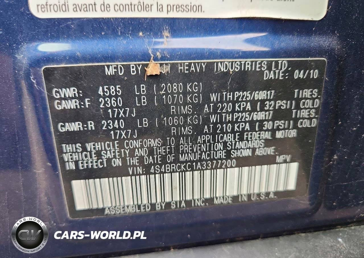 2010 Subaru Outback 2.5I Limited VIN:4S4BRCKC1A3377200 - 12
