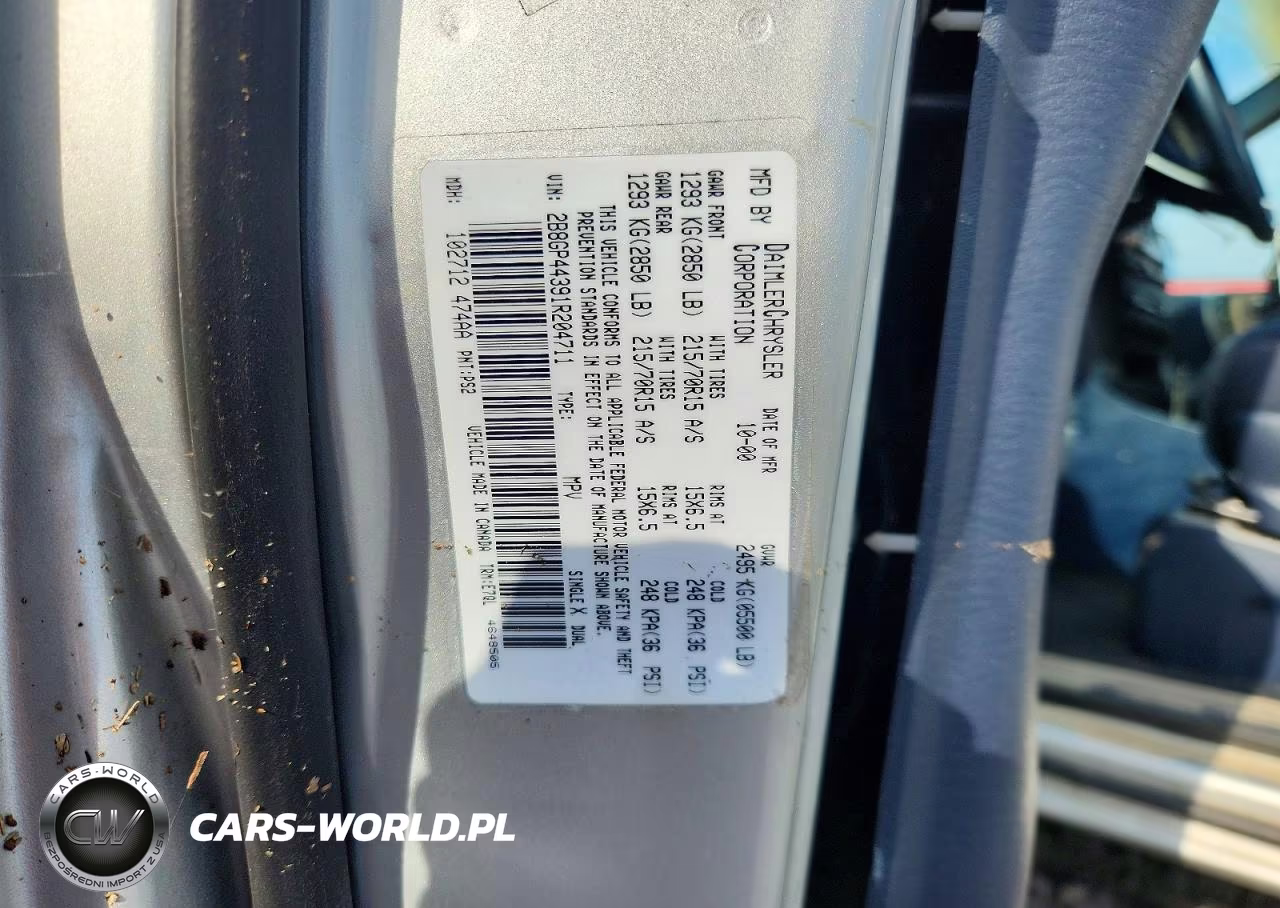 2001 Dodge Grand Caravan Sport VIN:2B8GP44391R204711 - 13