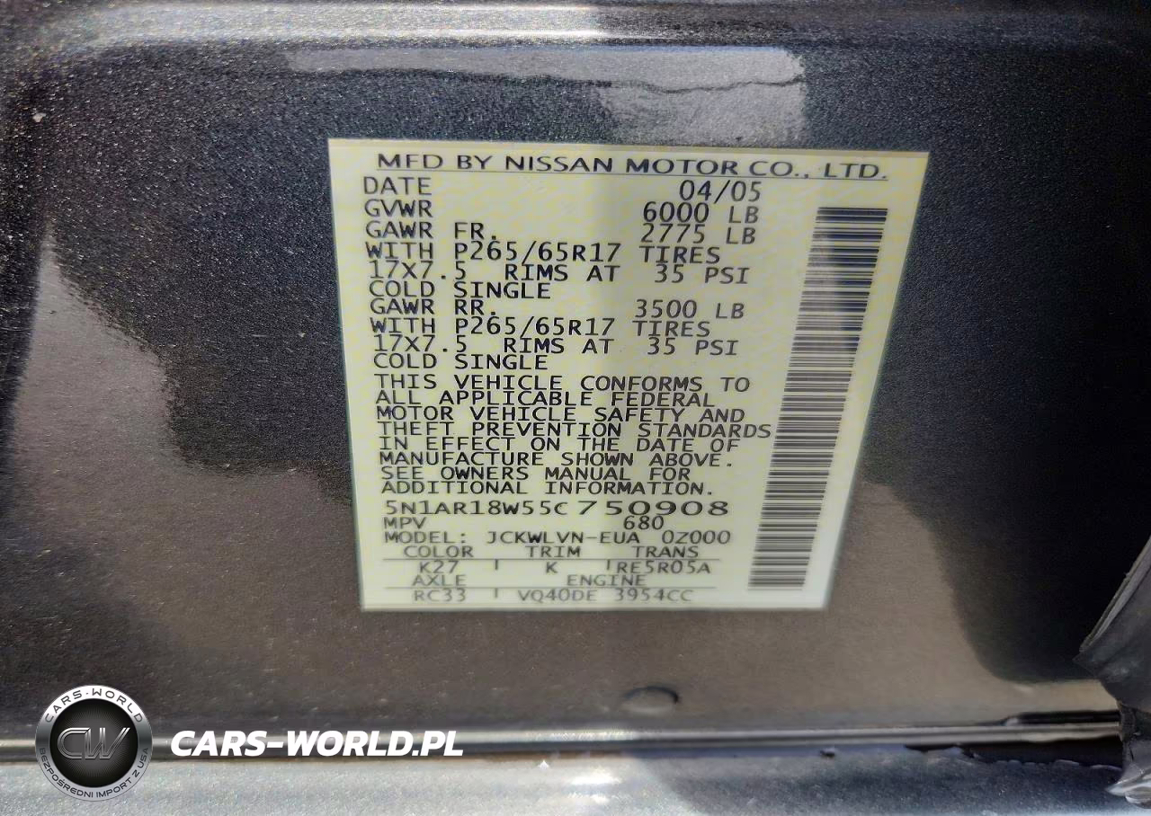 2005 Nissan Pathfinder Le-Se-Xe VIN:5N1AR18W55C750908 - 13