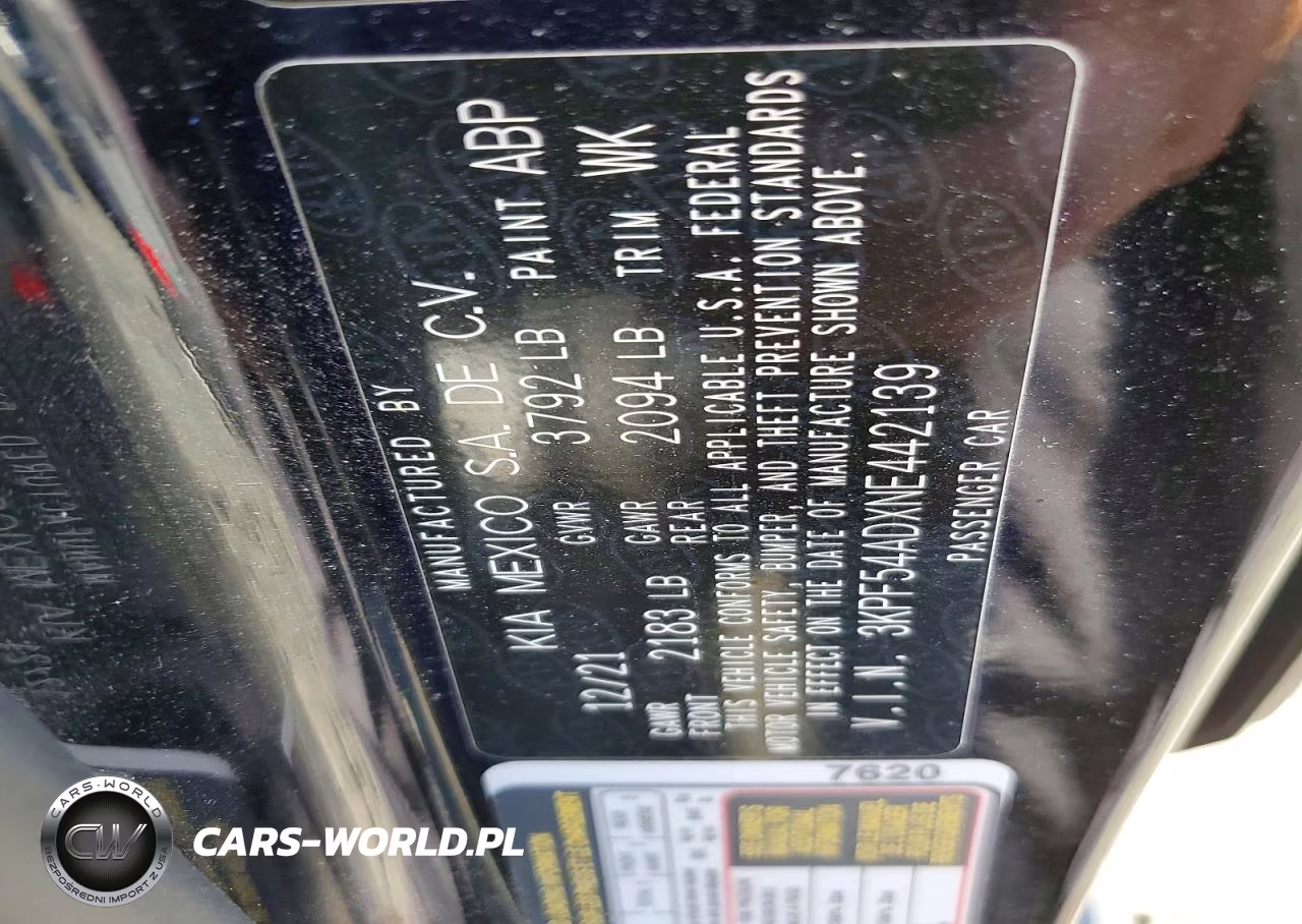 2022 Kia Forte Gt Line VIN:3KPF54ADXNE442139 - 12