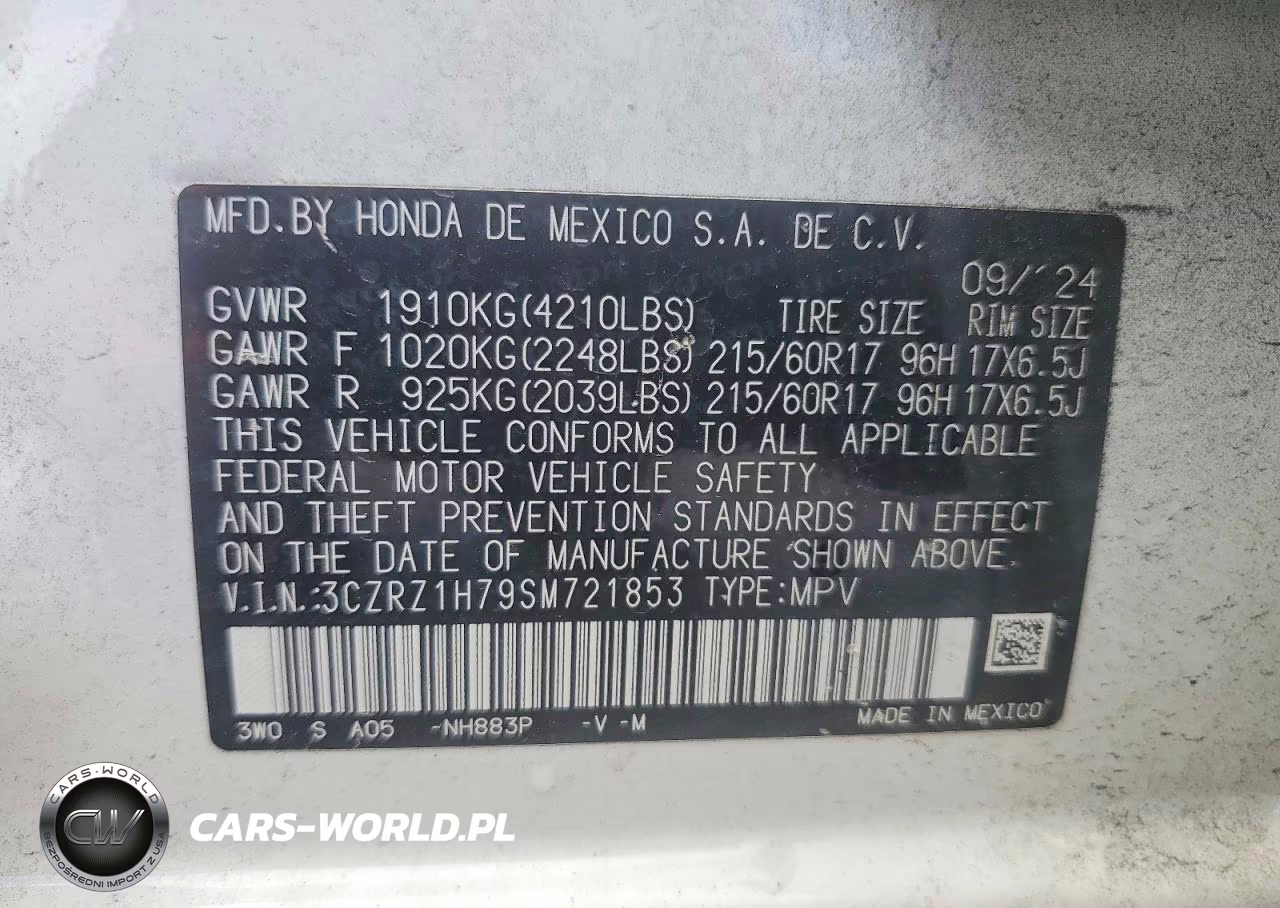 2025 Honda Hr-V Exl VIN:3CZRZ1H79SM721853 - 13