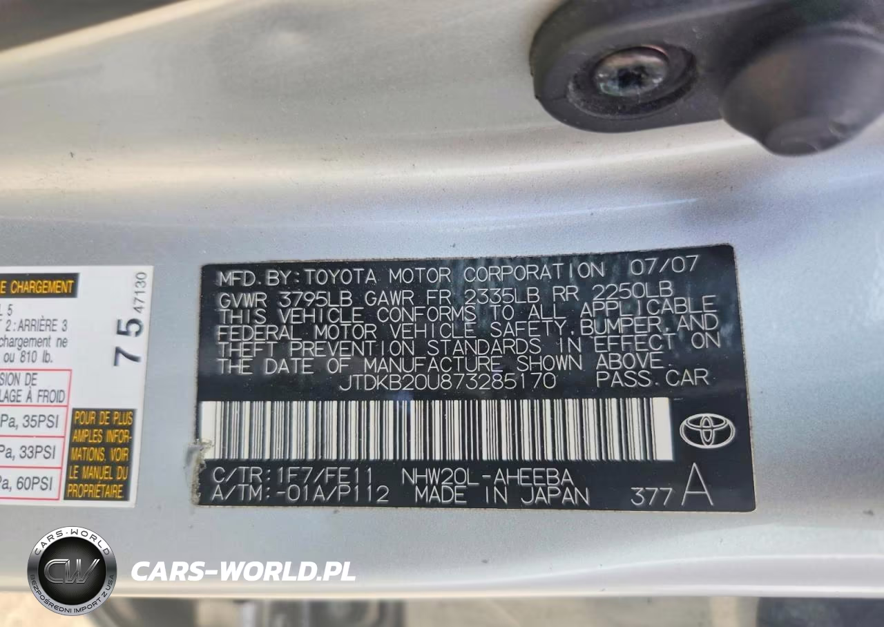 2007 Toyota Prius Base VIN:JTDKB20U873285170 - 12