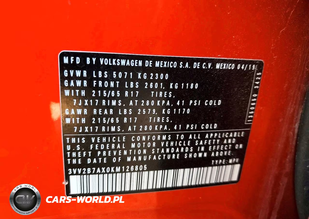 2019 Volkswagen Tiguan Se VIN:3VV2B7AX0KM126805 - 14