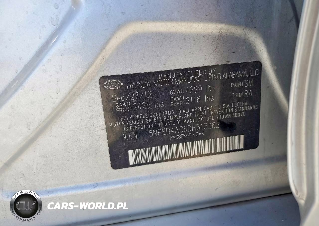 2013 Hyundai Sonata Gls VIN:5NPEB4AC6DH613362 - 12