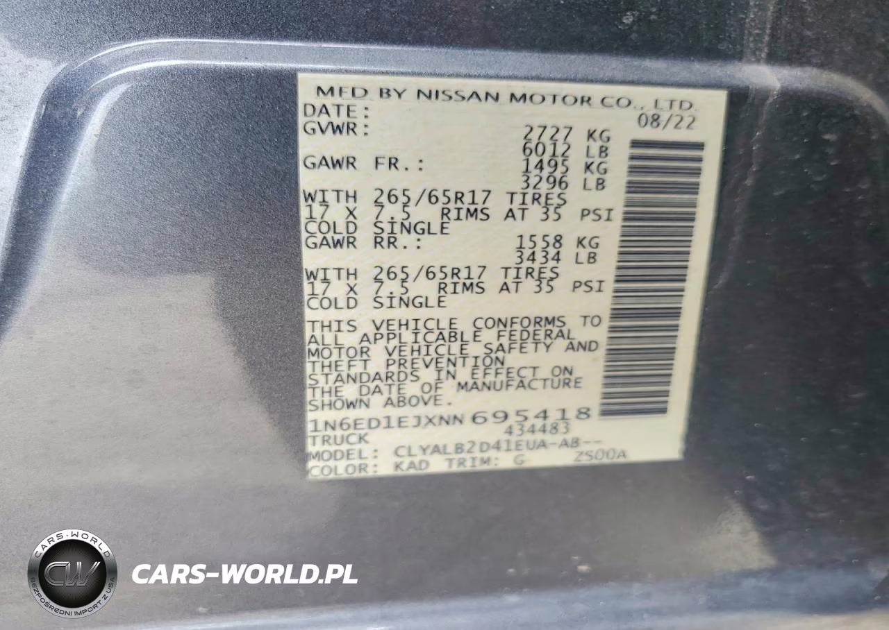 2022 Nissan Frontier Sv VIN:1N6ED1EJXNN695418 - 12