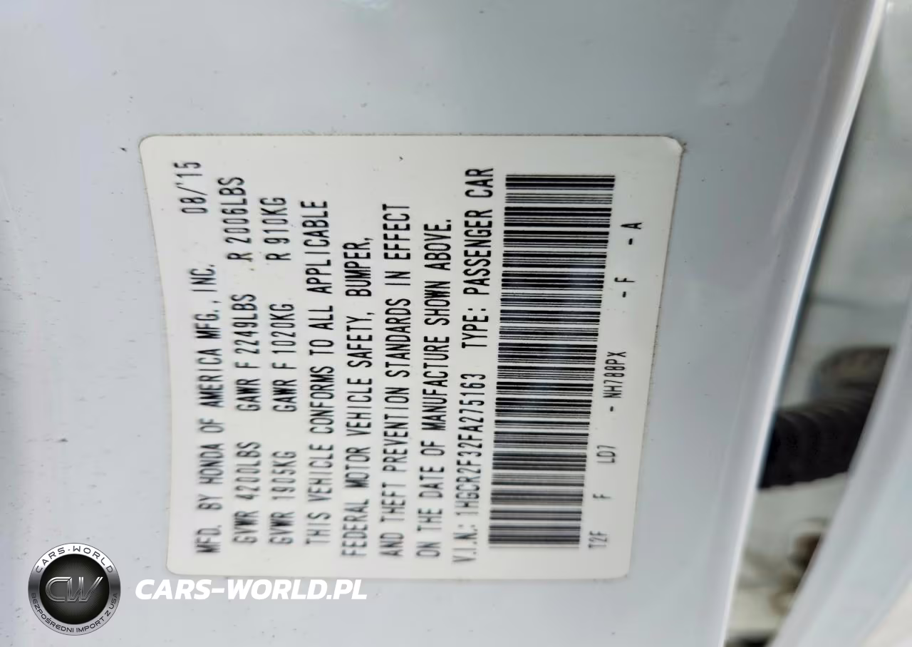 2015 Honda Accord Lx VIN:1HGCR2F32FA275163 - 12