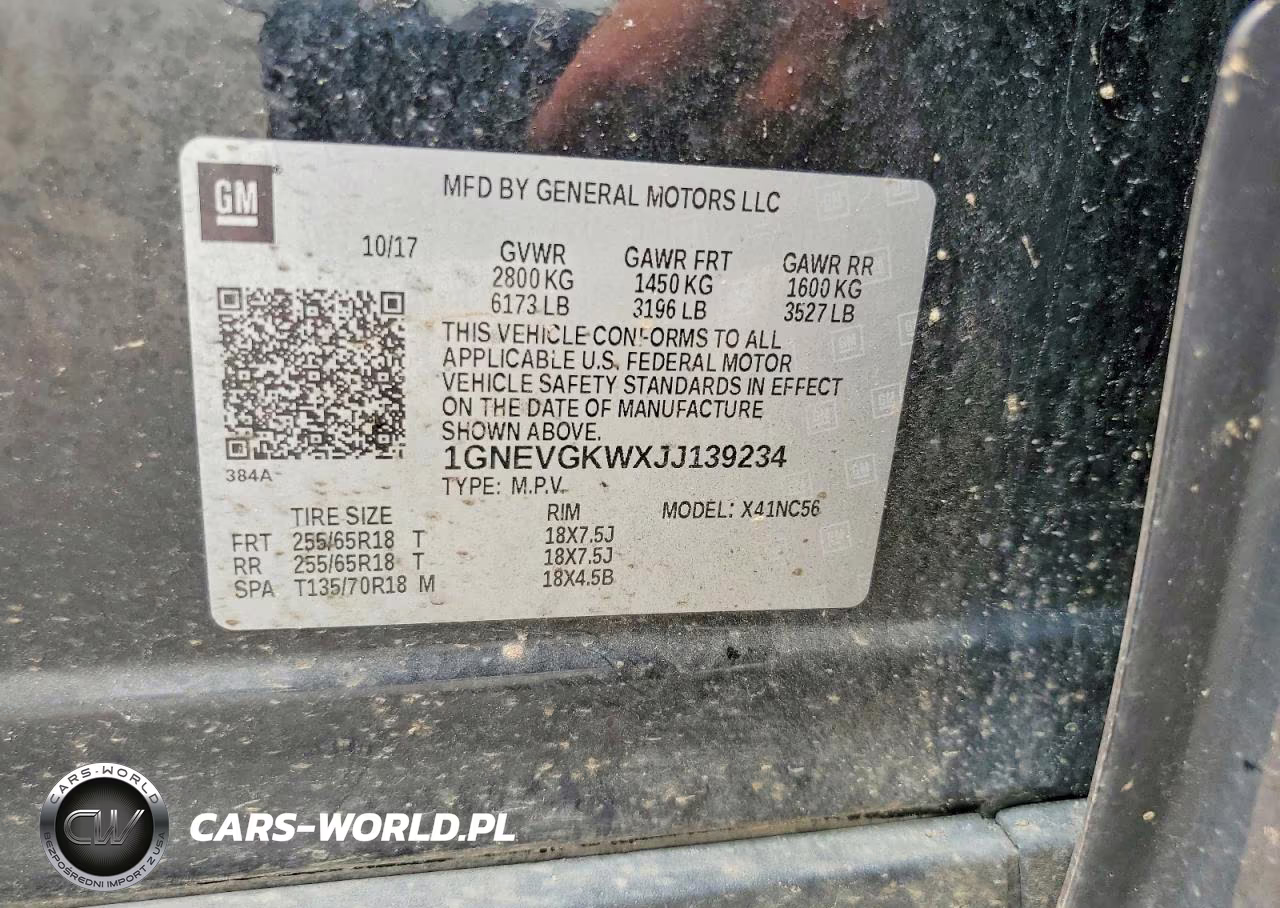 2018 Chevrolet Traverse Lt VIN:1GNEVGKWXJJ139234 - 13