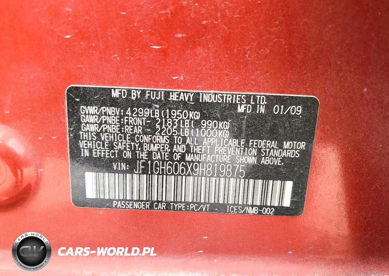 2009 Subaru Impreza 2.5I Premium VIN:JF1GH606X9H819875 - 12