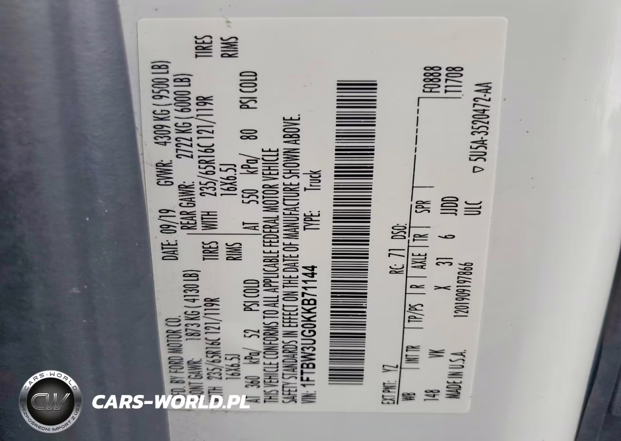 2019 Ford Transit 350 Delivery Van VIN:1FTBW3UG0KKB71144 - 14