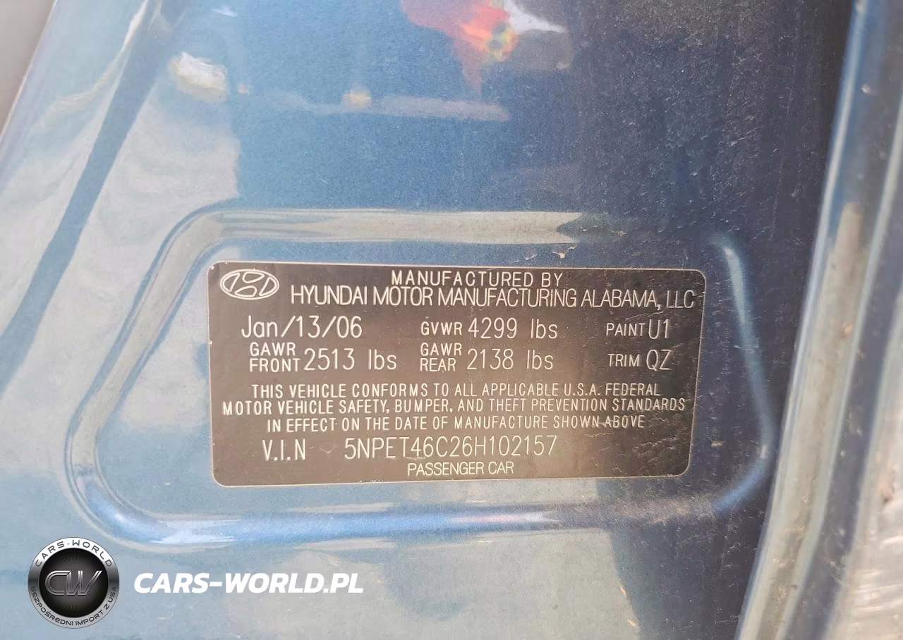 2006 Hyundai Sonata Gl VIN:5NPET46C26H102157 - 12