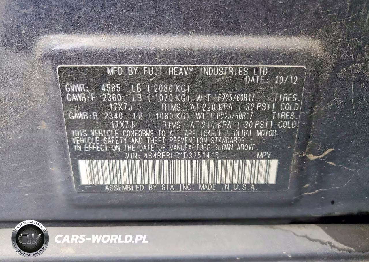 2013 Subaru Outback 2.5I Limited VIN:4S4BRBLC1D3251416 - 13