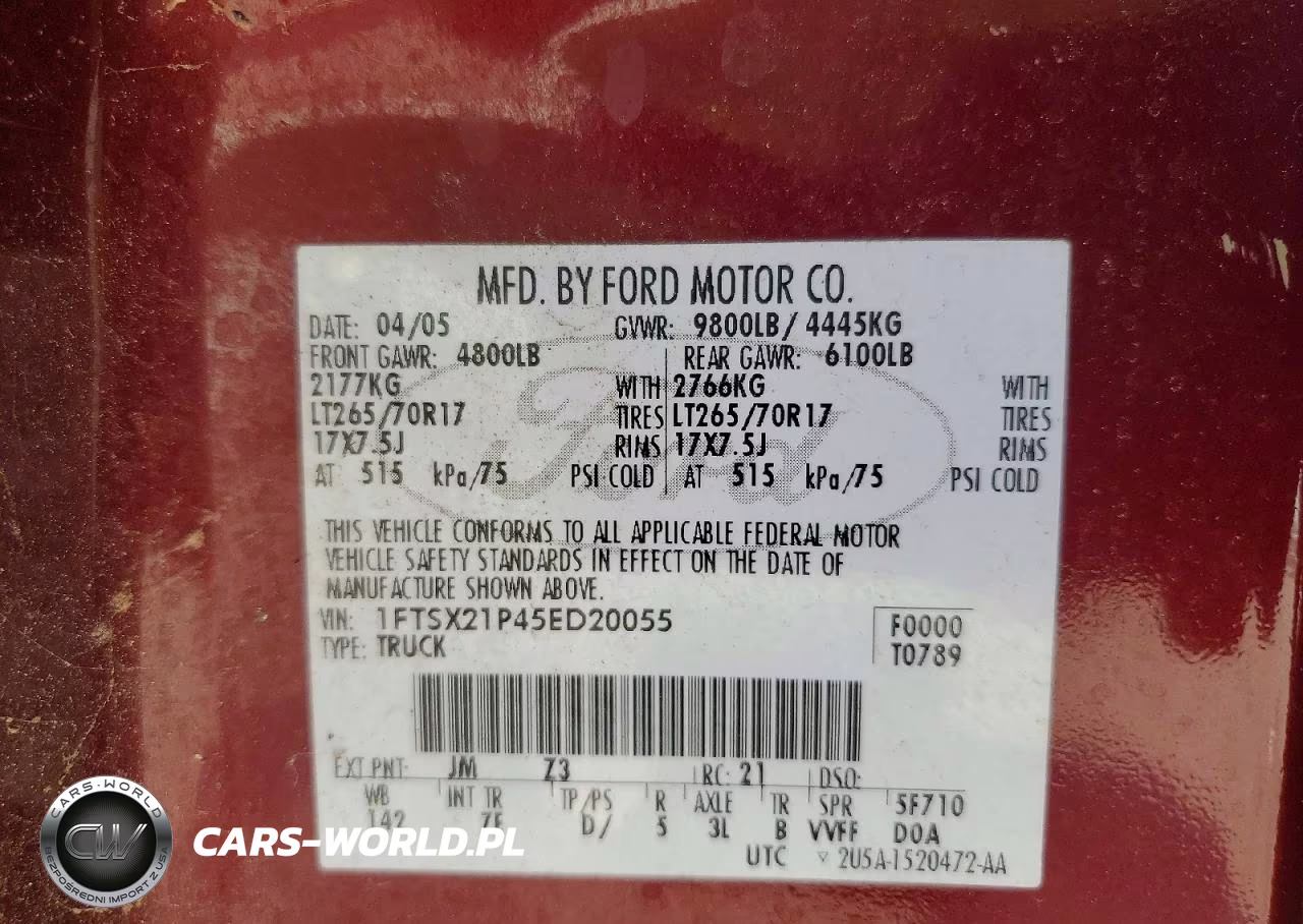 2005 Ford F250 Super Duty VIN:1FTSX21P45ED20055 - 12