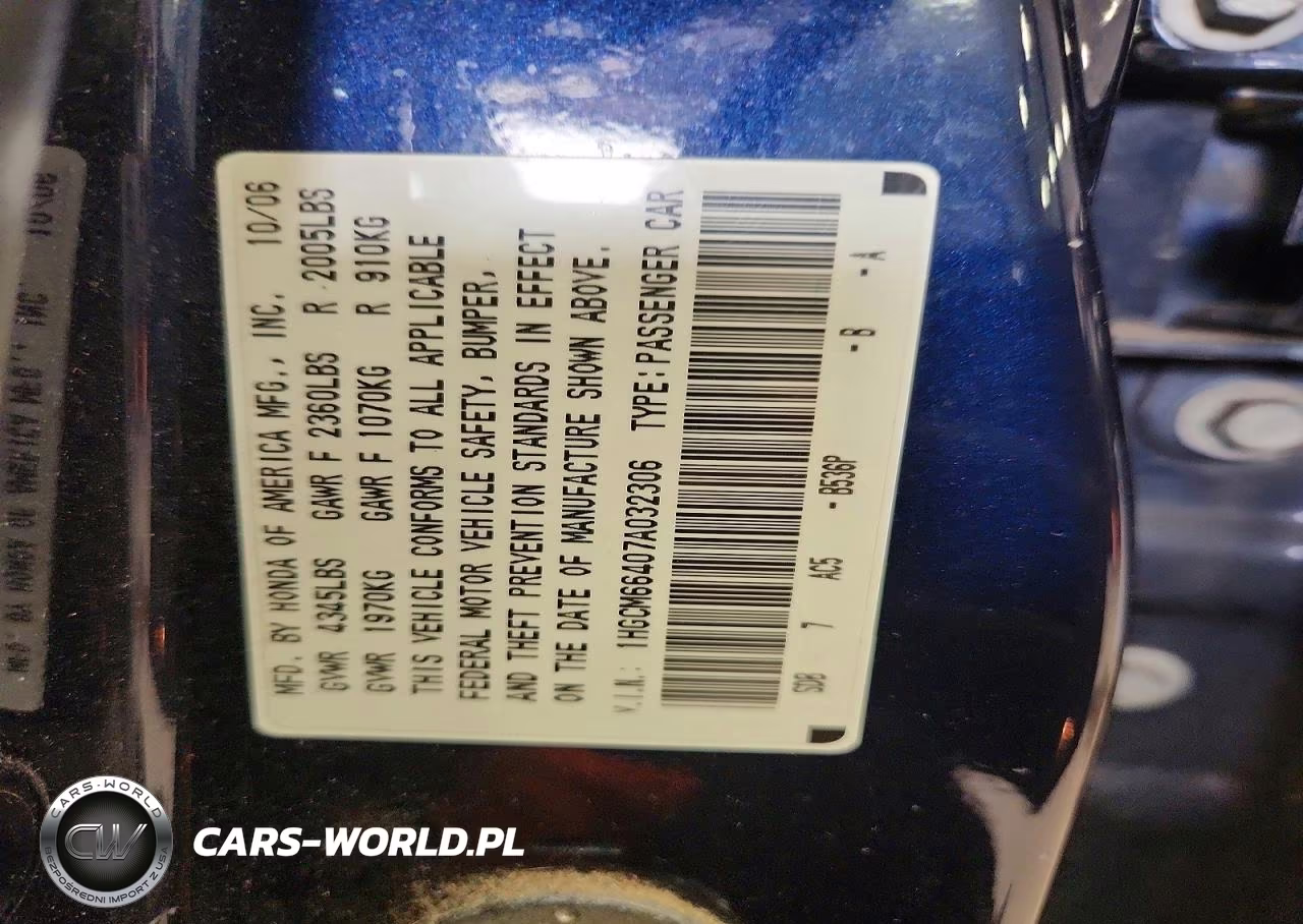 2007 Honda Accord Se VIN:1HGCM66407A032306 - 13