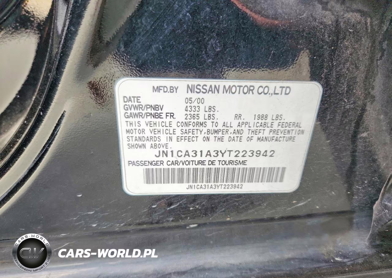 2000 Nissan Maxima Gxe VIN:JN1CA31A3YT223942 - 12