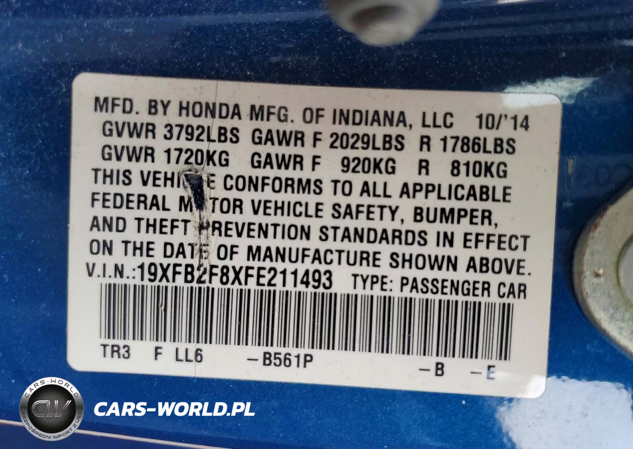 2015 Honda Civic Ex VIN:19XFB2F8XFE211493 - 12
