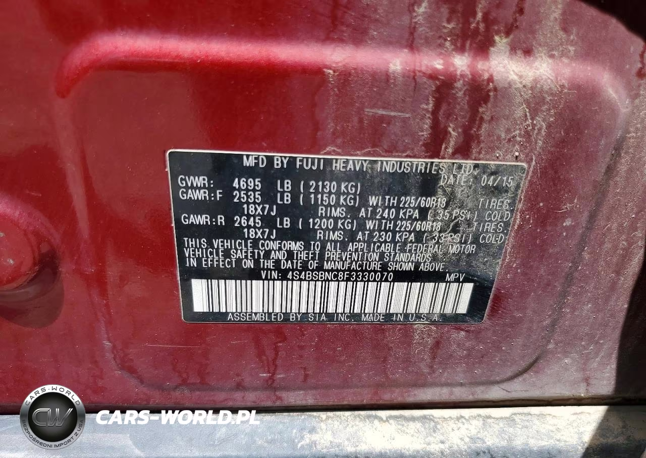 2015 Subaru Outback 2.5I Limited VIN:4S4BSBNC8F3330070 - 13