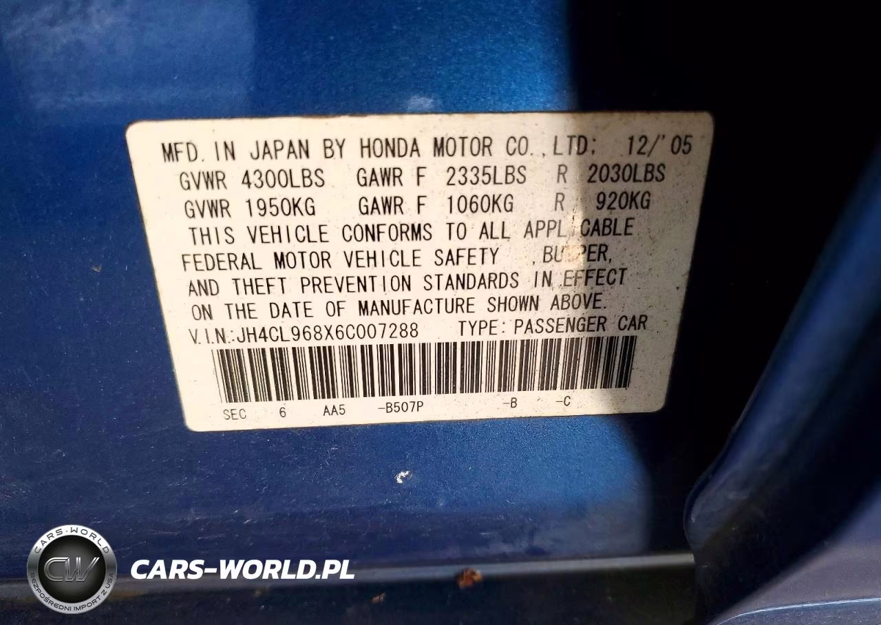 2006 Acura Tsx VIN:JH4CL968X6C007288 - 12