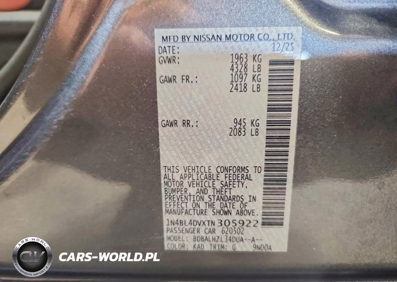 2026 Nissan Altima Sv VIN:1N4BL4DVXTN305922 - 13