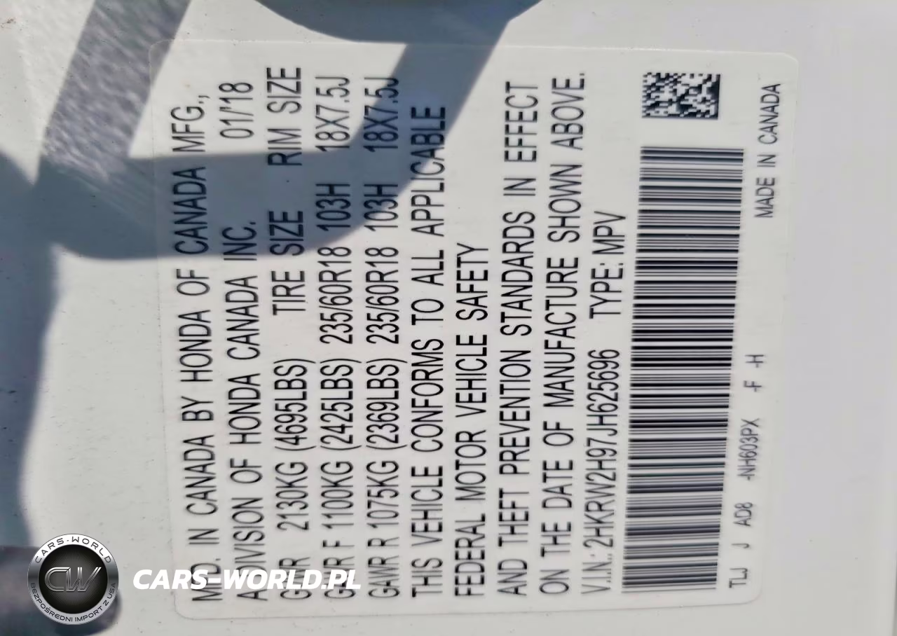 2018 Honda Cr-V Touring VIN:2HKRW2H97JH625696 - 13