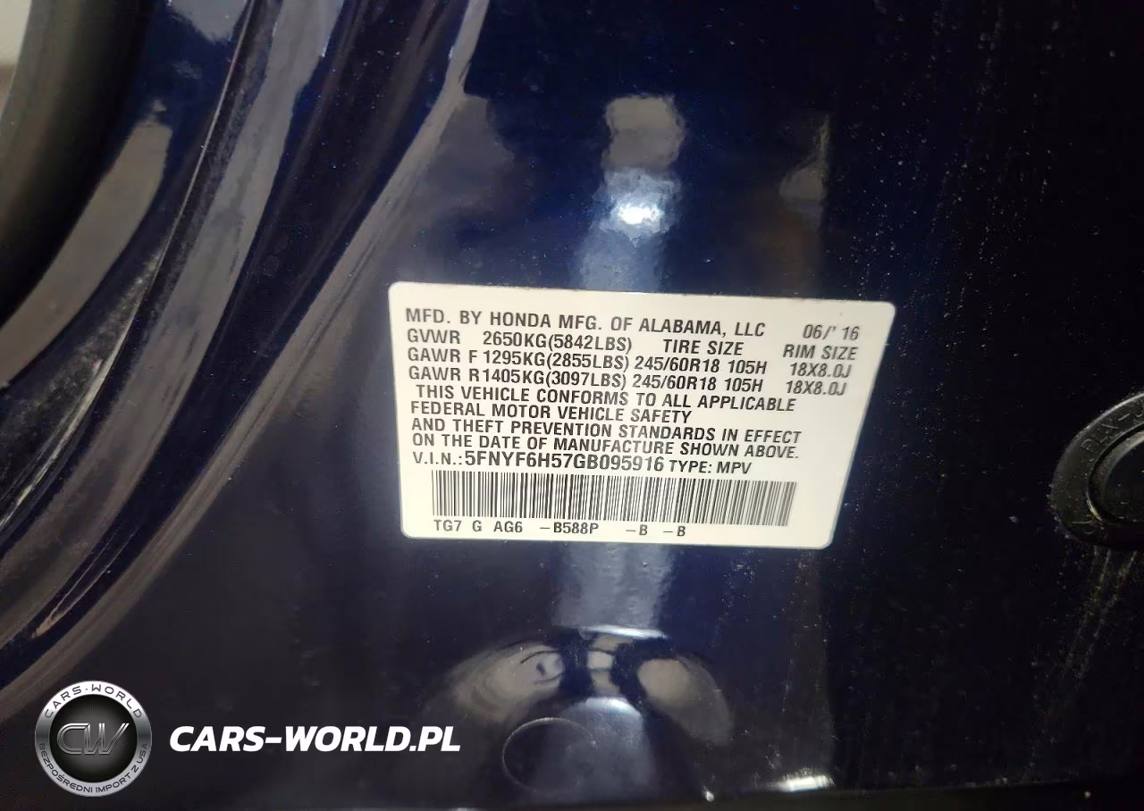2016 Honda Pilot Exl VIN:5FNYF6H57GB095916 - 13