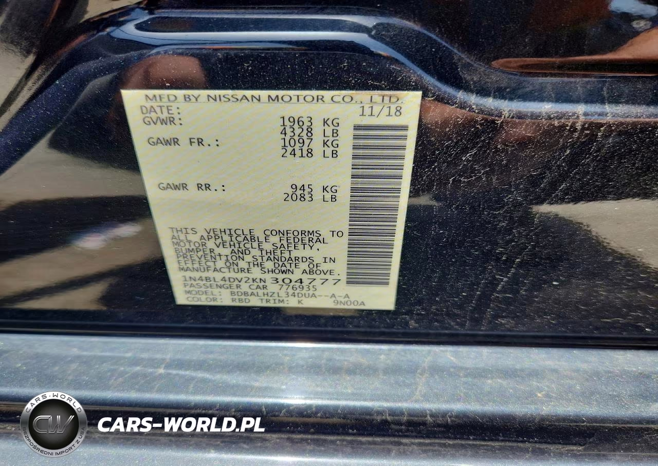 2019 Nissan Altima Sv VIN:1N4BL4DV2KN304777 - 13
