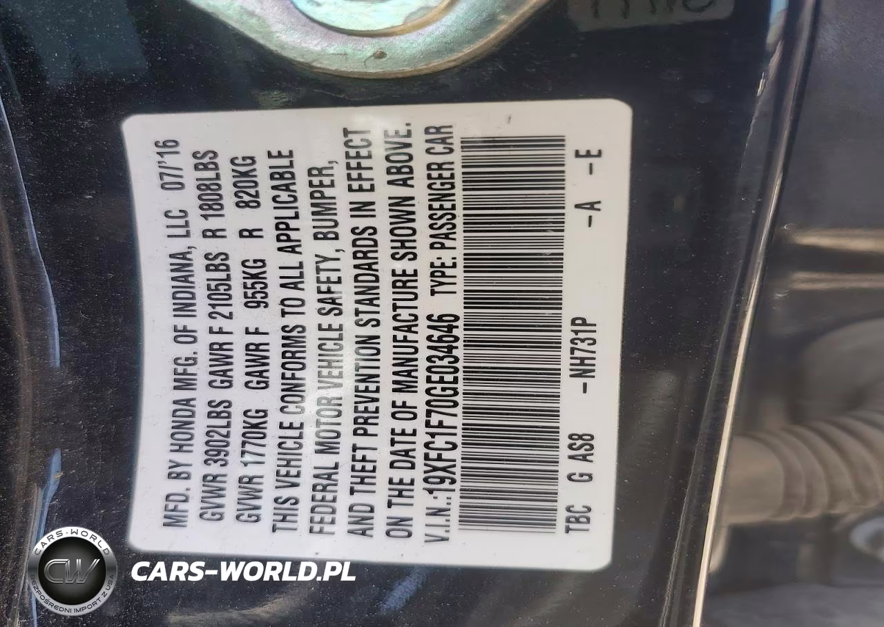 2016 Honda Civic Exl VIN:19XFC1F70GE034646 - 12