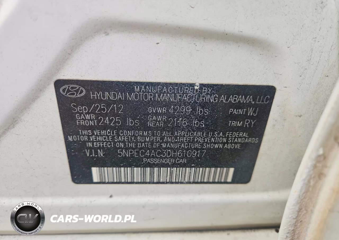 2013 Hyundai Sonata Se VIN:5NPEC4AC3DH610917 - 12
