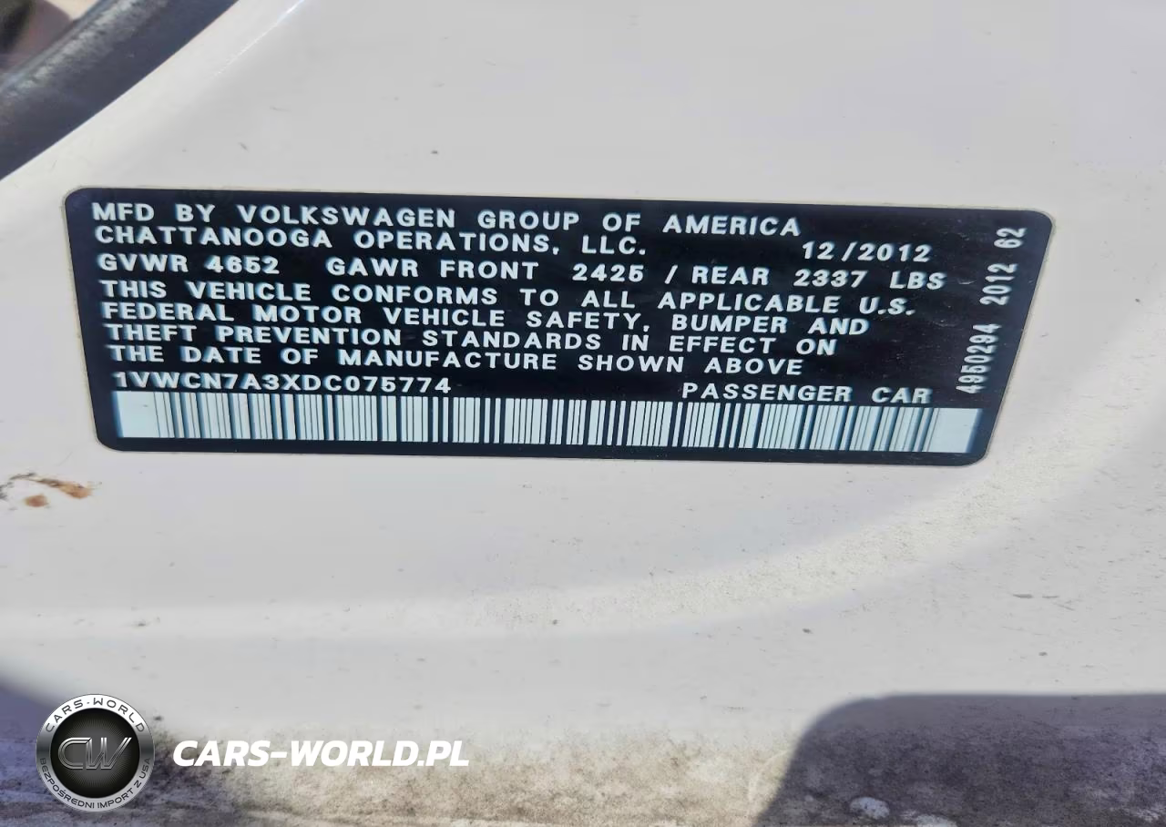 2013 Volkswagen Passat Sel VIN:1VWCN7A3XDC075774 - 13