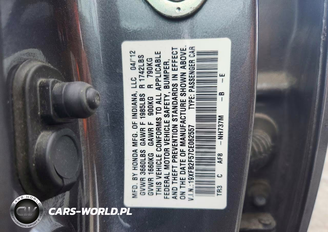 2012 Honda Civic Lx VIN:19XFB2F57CE062557 - 13