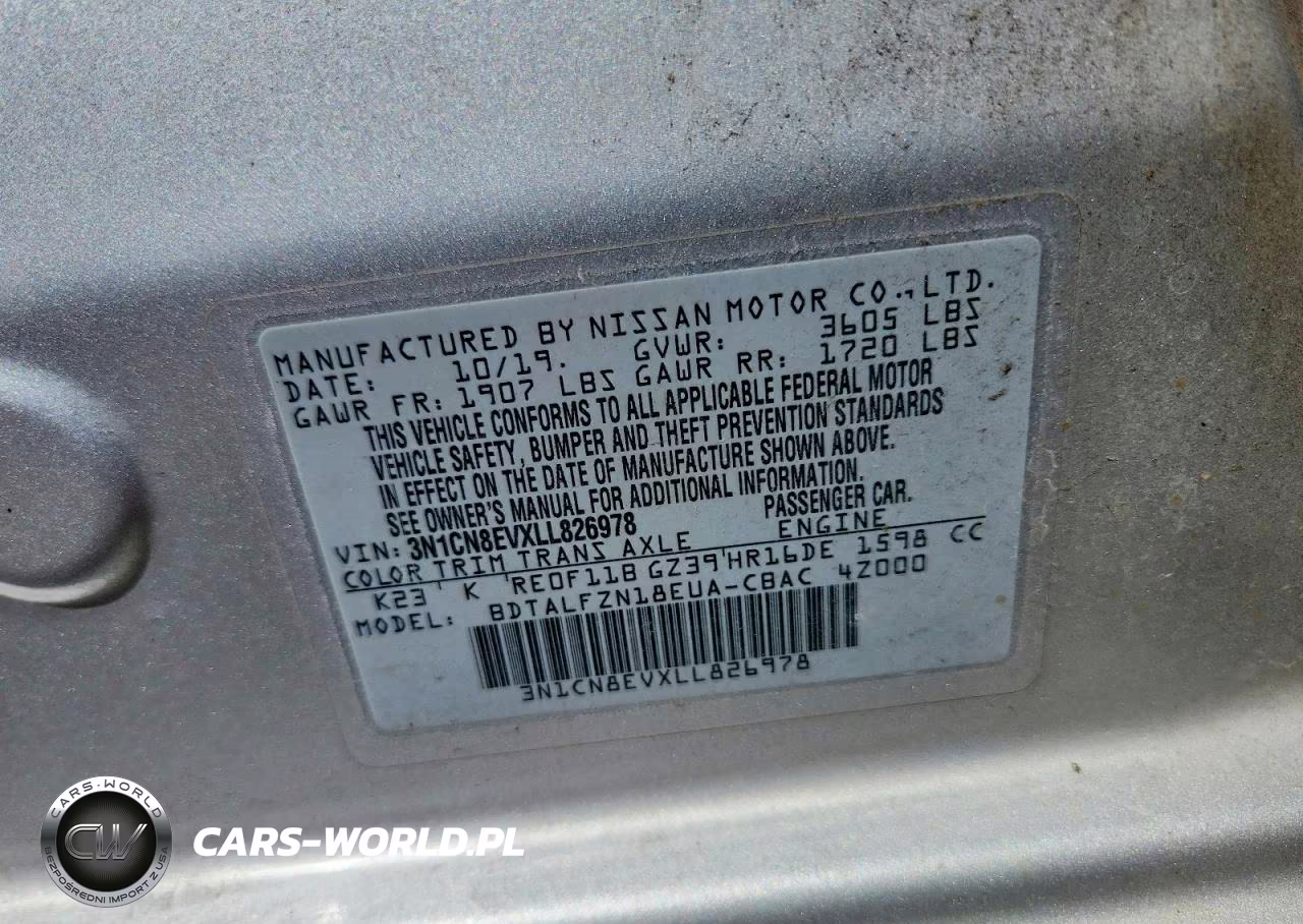 2020 Nissan Versa Sv VIN:3N1CN8EVXLL826978 - 13
