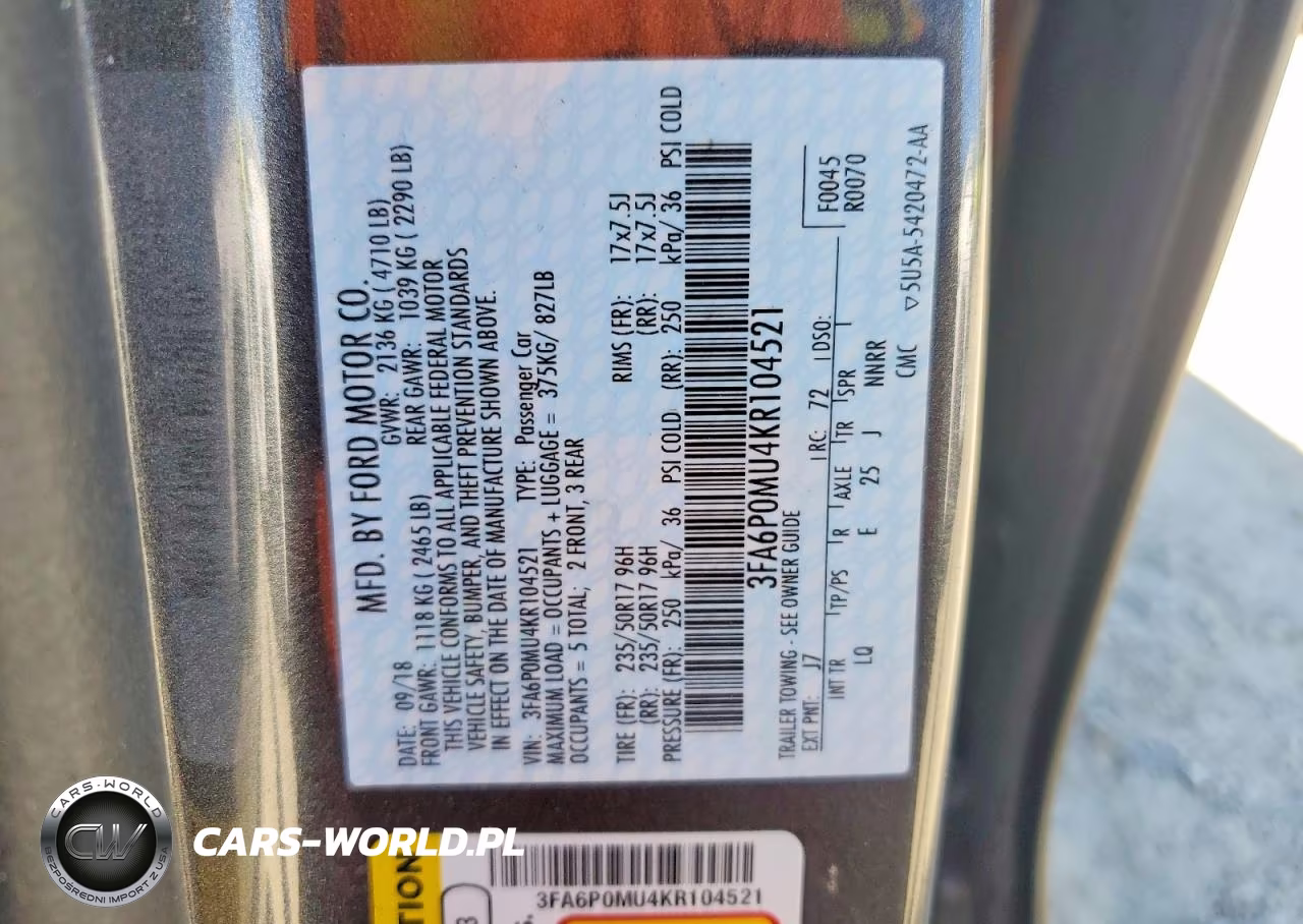 2019 Ford Fusion Sel VIN:3FA6P0MU4KR104521 - 12