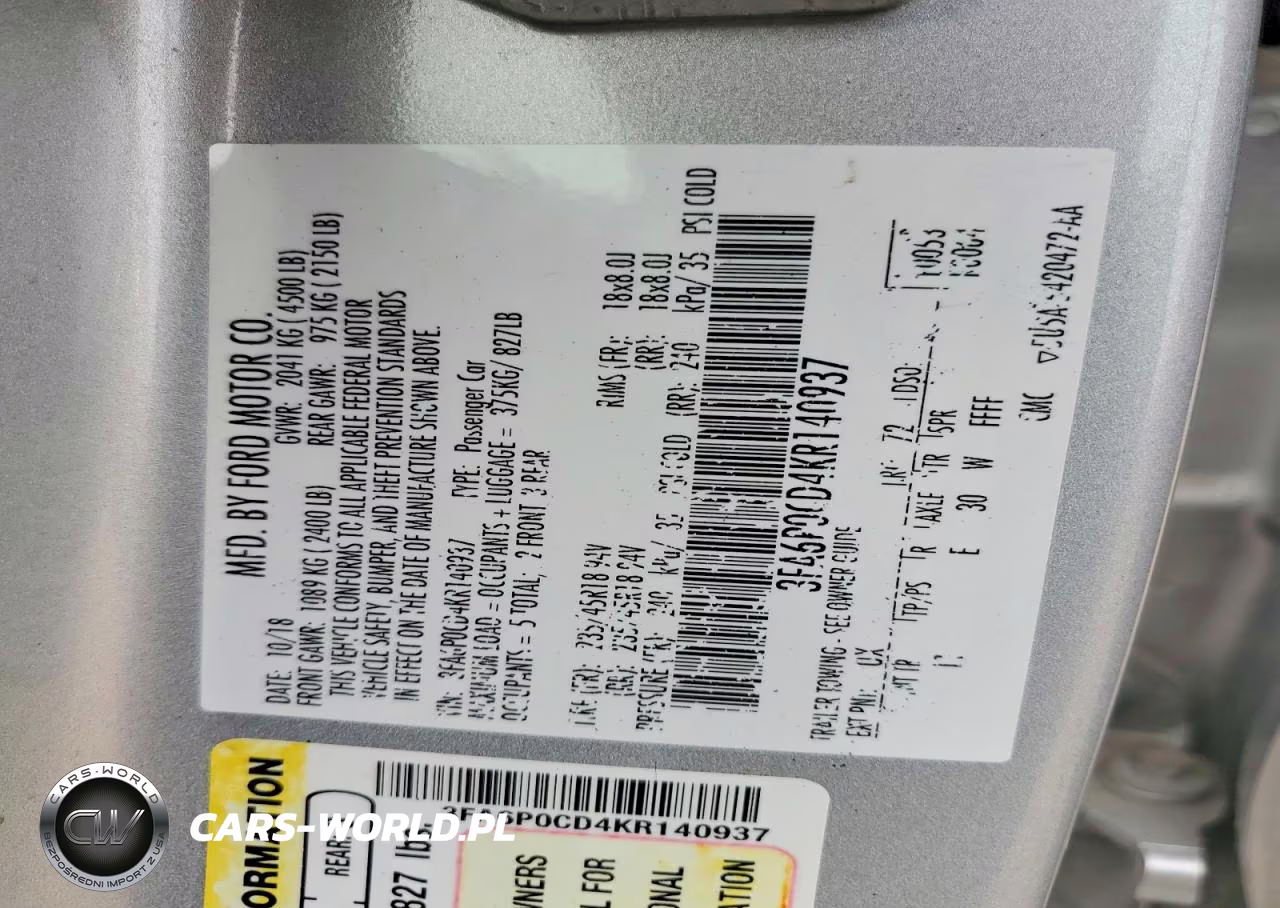 2019 Ford Fusion Sel VIN:3FA6P0CD4KR140937 - 12