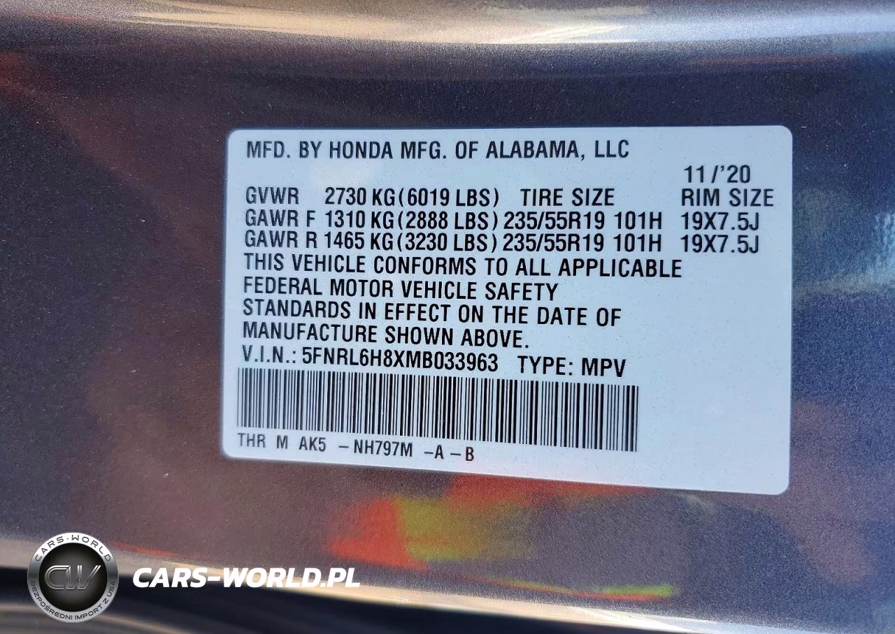 2021 Honda Odyssey Touring VIN:5FNRL6H8XMB033963 - 14