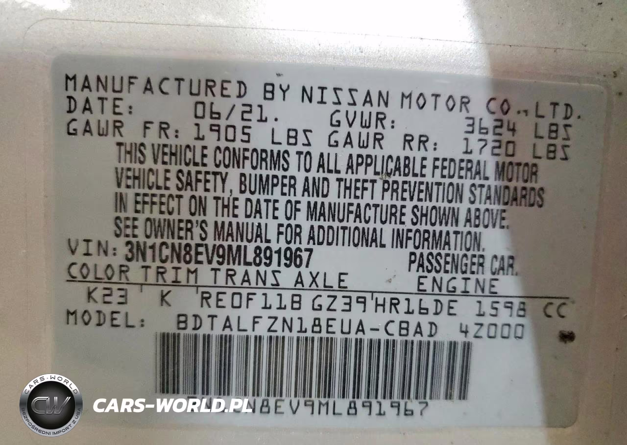 2021 Nissan Versa Sv VIN:3N1CN8EV9ML891967 - 12