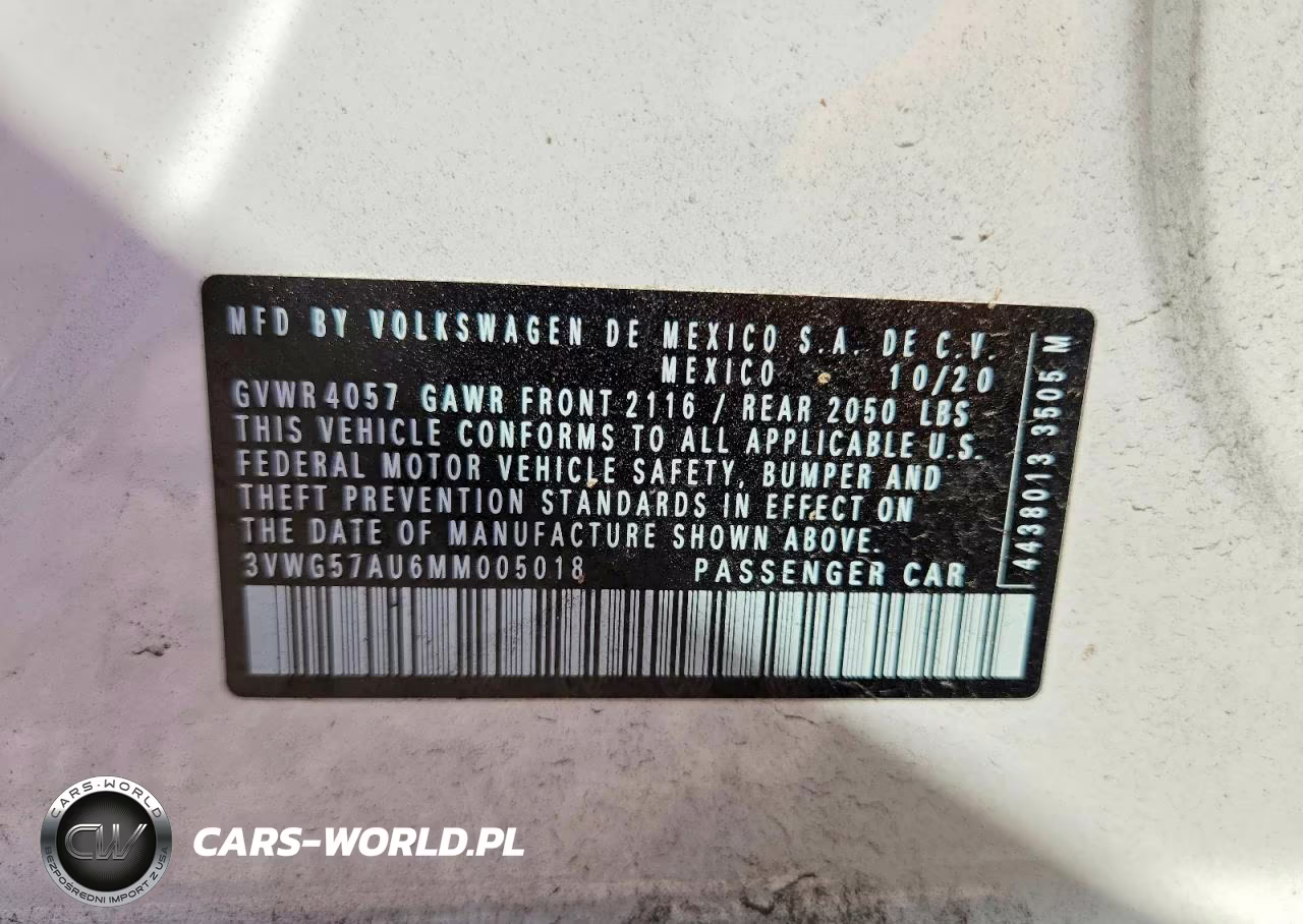 2021 Volkswagen Golf VIN:3VWG57AU6MM005018 - 12
