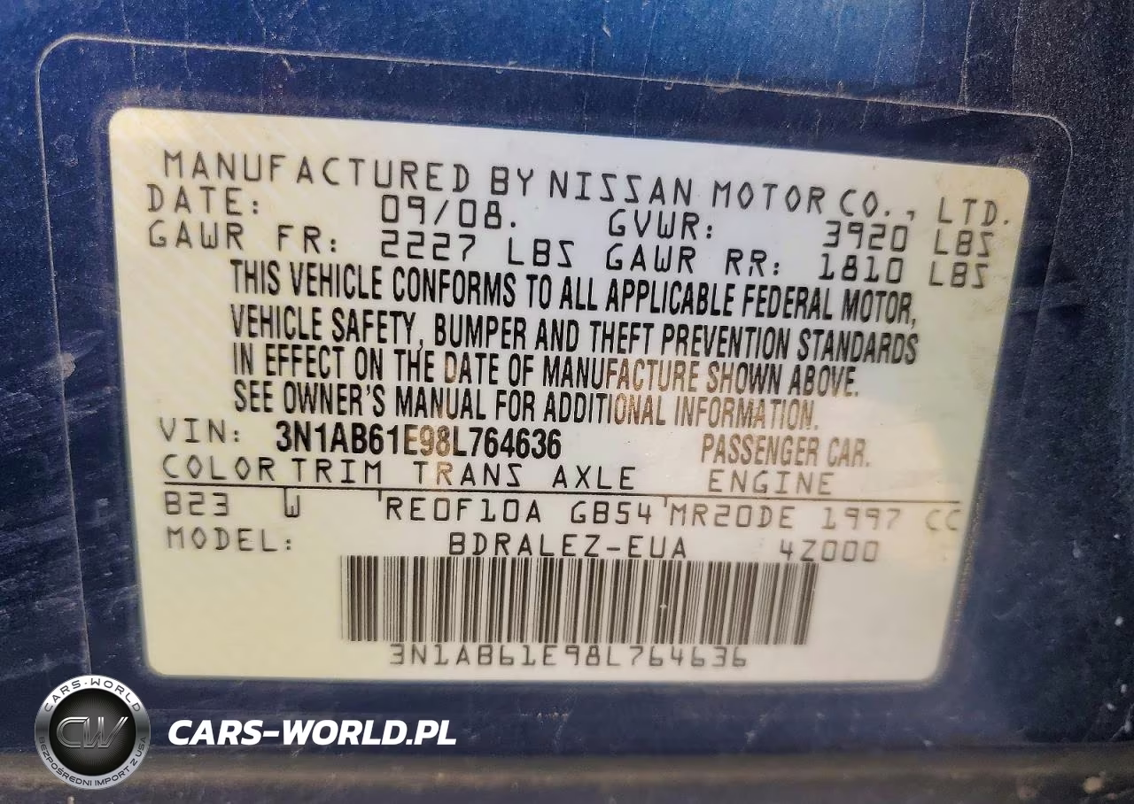 2008 Nissan Sentra 2.0 VIN:3N1AB61E98L764636 - 14