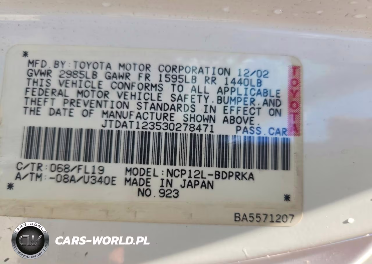 2003 Toyota Echo Base VIN:JTDAT123530278471 - 12