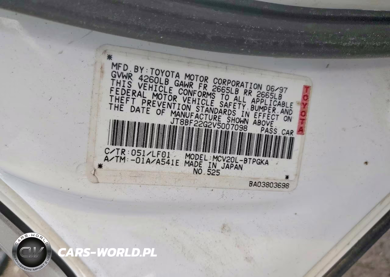 1997 Lexus Es 300 VIN:JT8BF22G2V5007098 - 12