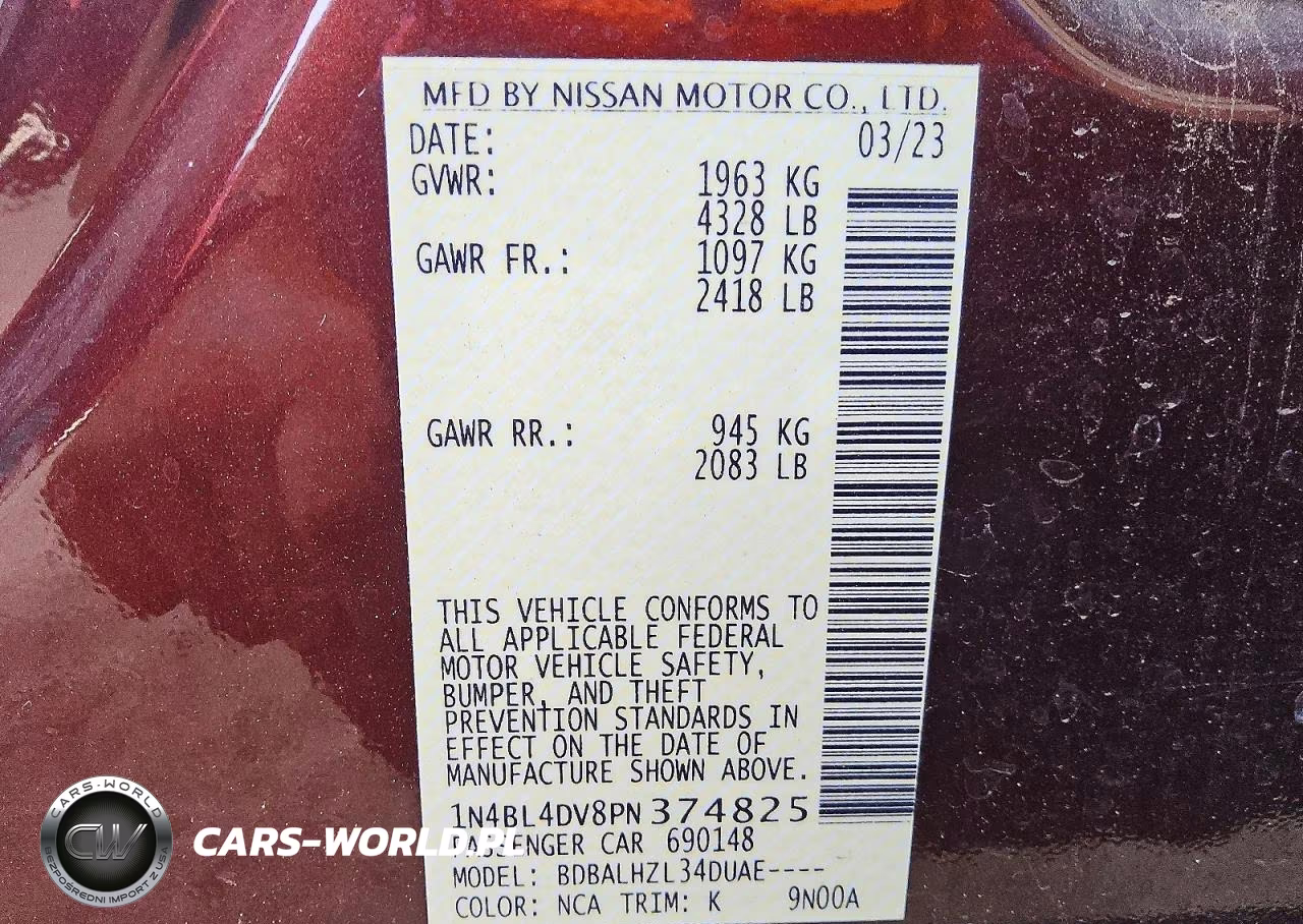 2023 Nissan Altima Sv VIN:1N4BL4DV8PN374825 - 12