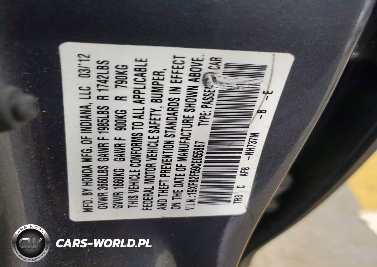 2012 Honda Civic Lx VIN:19XFB2F59CE055867 - 12